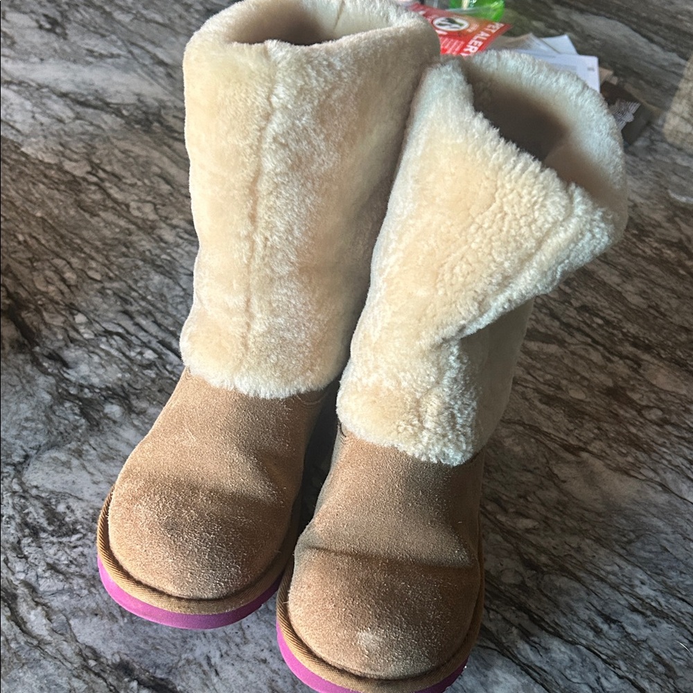 UGG Kids' Furry Boots with Colorful Bows - Cream, Pink, Purple, Blue - Picture 3 of 4